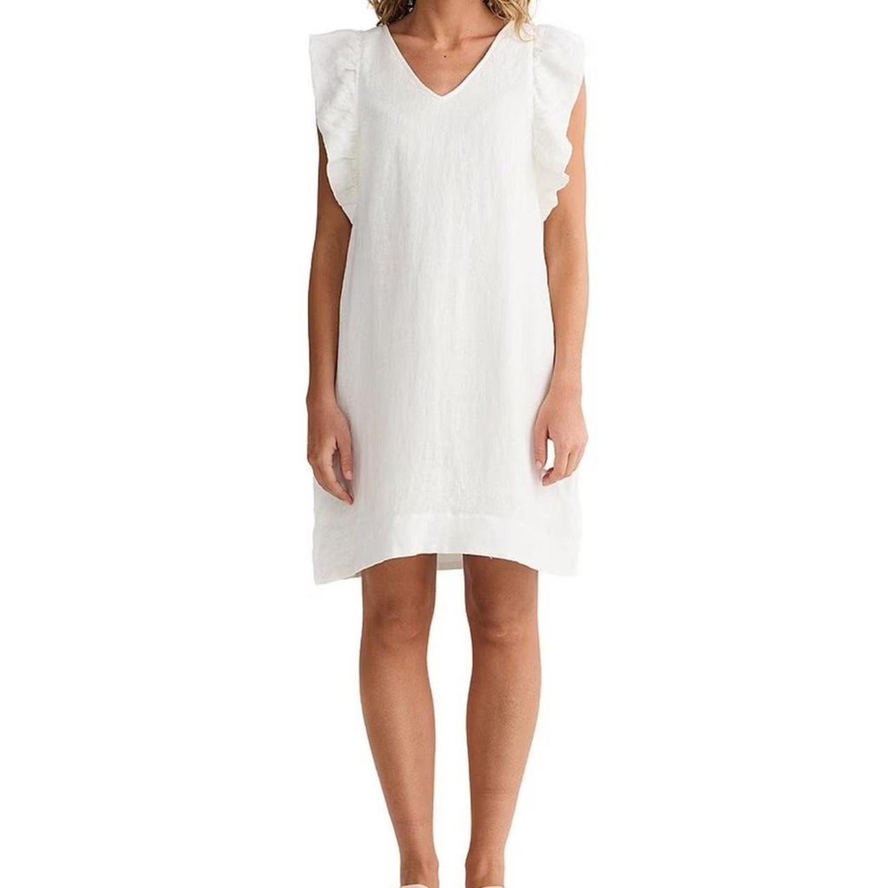 Brave and True White V-Neck Linen Dress W/ Pockets Women's Small NWT Resort Chic